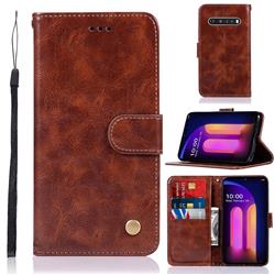 Luxury Retro Leather Wallet Case for LG V60 ThinQ 5G - Brown