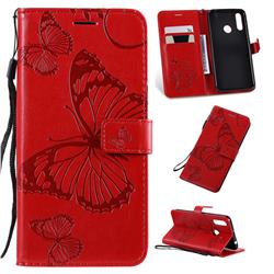 Embossing 3D Butterfly Leather Wallet Case for LG W30 - Red