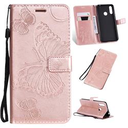 Embossing 3D Butterfly Leather Wallet Case for LG W30 - Rose Gold
