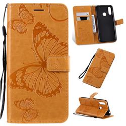 Embossing 3D Butterfly Leather Wallet Case for LG W30 - Yellow