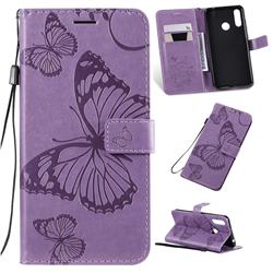 Embossing 3D Butterfly Leather Wallet Case for LG W30 - Purple