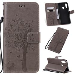 Embossing Butterfly Tree Leather Wallet Case for LG W30 - Grey