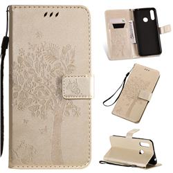 Embossing Butterfly Tree Leather Wallet Case for LG W30 - Champagne