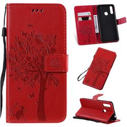 Embossing Butterfly Tree Leather Wallet Case for LG W30 - Red