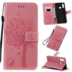 Embossing Butterfly Tree Leather Wallet Case for LG W30 - Pink