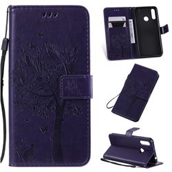 Embossing Butterfly Tree Leather Wallet Case for LG W30 - Purple