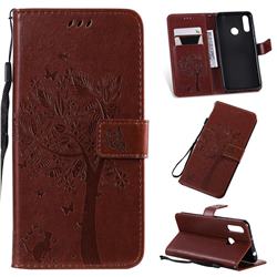 Embossing Butterfly Tree Leather Wallet Case for LG W30 - Coffee