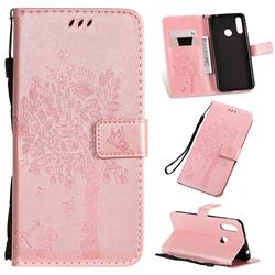 Embossing Butterfly Tree Leather Wallet Case for LG W30 - Rose Pink