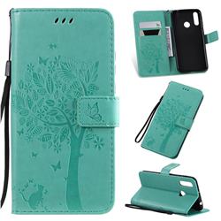 Embossing Butterfly Tree Leather Wallet Case for LG W30 - Cyan