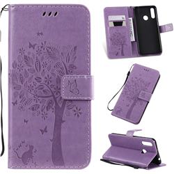 Embossing Butterfly Tree Leather Wallet Case for LG W30 - Violet