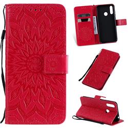 Embossing Sunflower Leather Wallet Case for LG W30 - Red