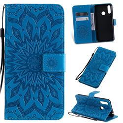 Embossing Sunflower Leather Wallet Case for LG W30 - Blue