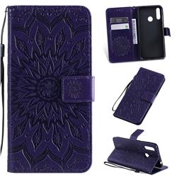 Embossing Sunflower Leather Wallet Case for LG W30 - Purple