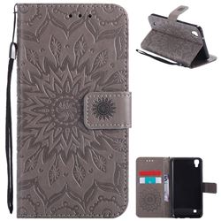 Embossing Sunflower Leather Wallet Case for LG X Power LS755 K220DS K220 US610 K450 - Gray
