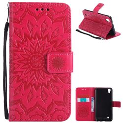Embossing Sunflower Leather Wallet Case for LG X Power LS755 K220DS K220 US610 K450 - Red