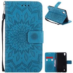 Embossing Sunflower Leather Wallet Case for LG X Power LS755 K220DS K220 US610 K450 - Blue