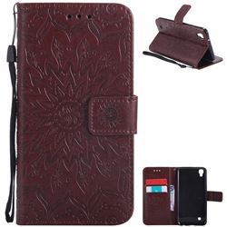 Embossing Sunflower Leather Wallet Case for LG X Power LS755 K220DS K220 US610 K450 - Brown