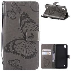 Embossing 3D Butterfly Leather Wallet Case for LG X Power LS755 K220DS K220 US610 K450 - Gray