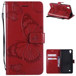 Embossing 3D Butterfly Leather Wallet Case for LG X Power LS755 K220DS K220 US610 K450 - Red