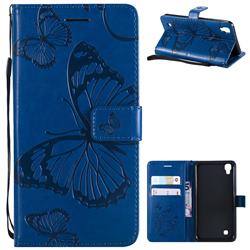 Embossing 3D Butterfly Leather Wallet Case for LG X Power LS755 K220DS K220 US610 K450 - Blue
