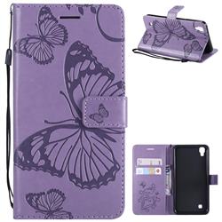 Embossing 3D Butterfly Leather Wallet Case for LG X Power LS755 K220DS K220 US610 K450 - Purple