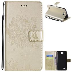 Embossing Butterfly Tree Leather Wallet Case for LG X Power2 - Champagne