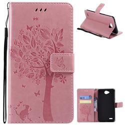Embossing Butterfly Tree Leather Wallet Case for LG X Power2 - Pink
