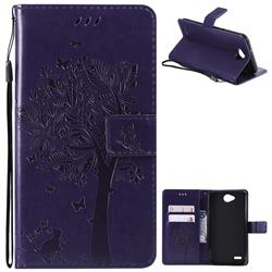 Embossing Butterfly Tree Leather Wallet Case for LG X Power2 - Purple