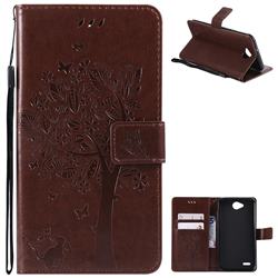 Embossing Butterfly Tree Leather Wallet Case for LG X Power2 - Coffee