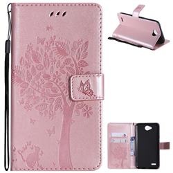 Embossing Butterfly Tree Leather Wallet Case for LG X Power2 - Rose Pink