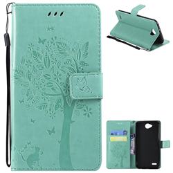 Embossing Butterfly Tree Leather Wallet Case for LG X Power2 - Cyan