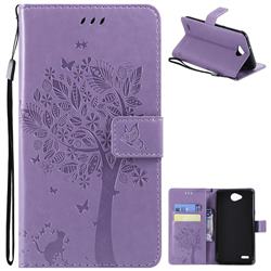 Embossing Butterfly Tree Leather Wallet Case for LG X Power2 - Violet