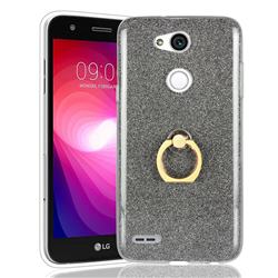 Luxury Soft TPU Glitter Back Ring Cover with 360 Rotate Finger Holder Buckle for LG X Power 3 - Black