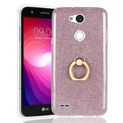 Luxury Soft TPU Glitter Back Ring Cover with 360 Rotate Finger Holder Buckle for LG X Power 3 - Pink