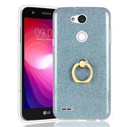 Luxury Soft TPU Glitter Back Ring Cover with 360 Rotate Finger Holder Buckle for LG X Power 3 - Blue