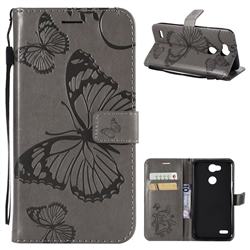 Embossing 3D Butterfly Leather Wallet Case for LG X Power 3 - Gray