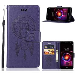 Intricate Embossing Owl Campanula Leather Wallet Case for LG X Power 3 - Purple