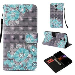 Blue Flower 3D Painted Leather Wallet Case for LG X Power 3