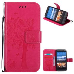 Embossing Butterfly Tree Leather Wallet Case for HTC One M9 - Rose