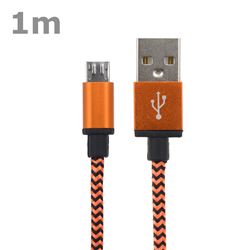 1m Metal Nylon Micro USB Cable for Samsung / HTC / LG / Nokia / Sony - Orange
