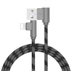 90 Degree Angle Nylon Apple 8 Pin Data Charging Cable - Black / 1m