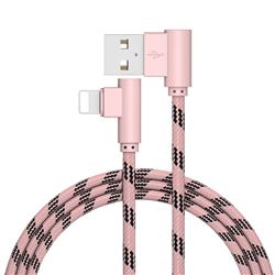 90 Degree Angle Nylon Apple 8 Pin Data Charging Cable - Pink / 1m