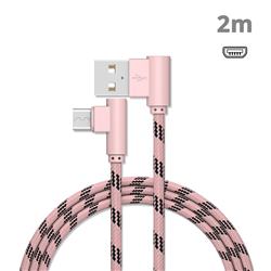 90 Degree Angle Metal Nylon Micro USB Data Charging Cable - Pink / 2m
