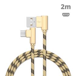 90 Degree Angle Metal Nylon Micro USB Data Charging Cable - Golden / 2m