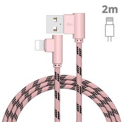 90 Degree Angle Metal Nylon Apple 8 Pin Data Charging Cable - Pink / 2m