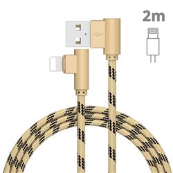 90 Degree Angle Metal Nylon Apple 8 Pin Data Charging Cable - Golden / 2m
