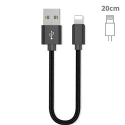 20cm Short Metal Weaving 8 Pin Data Charging Cable for Apple iPhone - Black