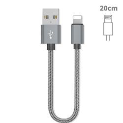 20cm Short Metal Weaving 8 Pin Data Charging Cable for Apple iPhone - Silver