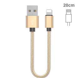 20cm Short Metal Weaving 8 Pin Data Charging Cable for Apple iPhone - Golden