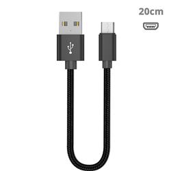 20cm Short Metal Weaving Micro USB Data Charging Cable for Samsung Sony LG Huawei Xiaomi Phones - Black